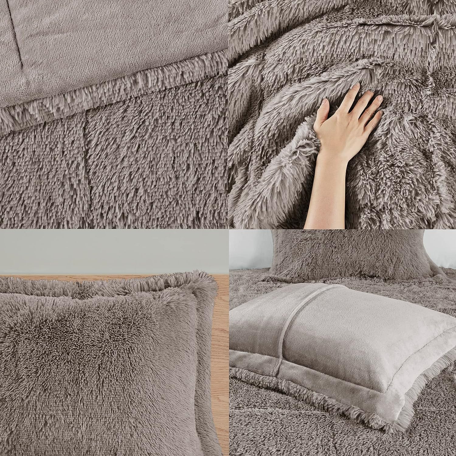 Malea Shaggy Comforter Set, Long Faux Fur Cozy down Alternative, Modern Casual Ultra Soft All Season Fluffy Bedding with Matching Sham, King/Cal King, Grey 3 Piece