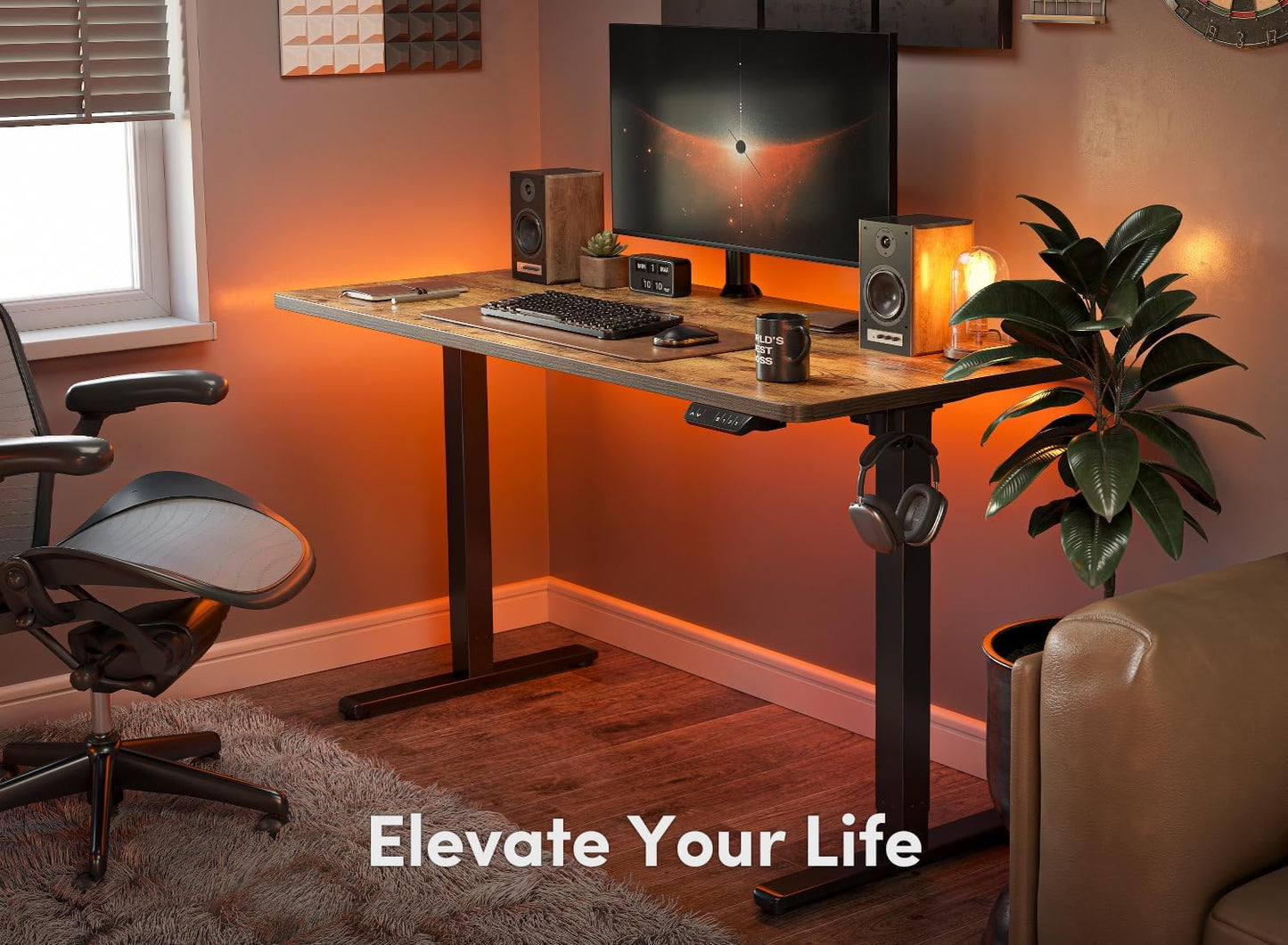Electric Standing Desk, 48 X 24 Inches Height Adjustable Stand up Desk, Sit Stand Home Office Desk, Computer Desk, Rustic Brown